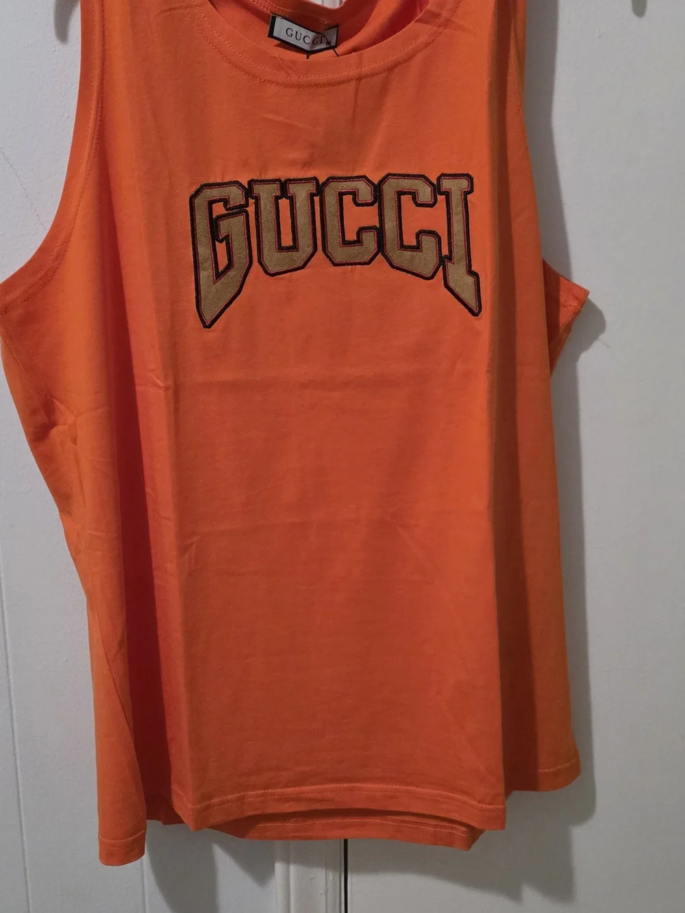 Gucci Bright Orange Logo Sleeveless Tee